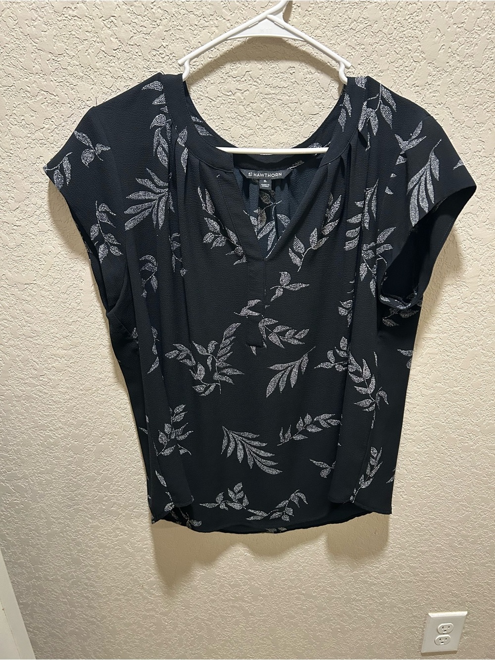 41 Hawthorn Black Blouse with Silver Leaf Print